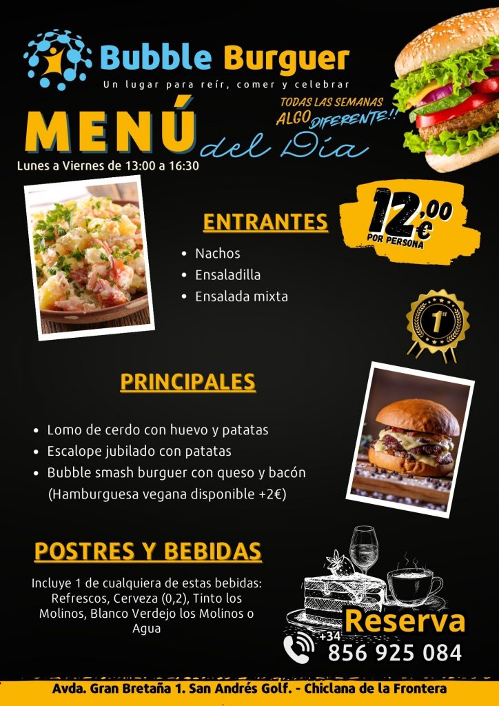 Menú del día y platos semanales Bubble Burguer Chiclana